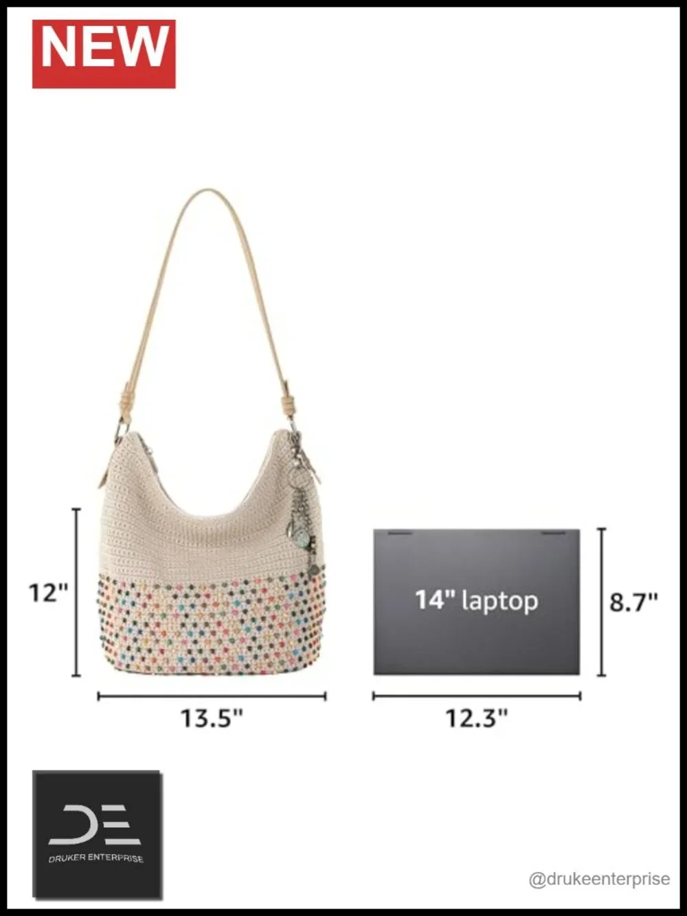 Hand Crochet Hobo Bag - Large Women's Purse with Zipper Pocket, Recycled Lining
